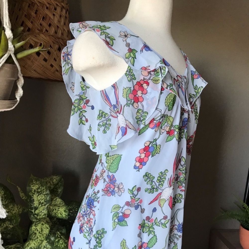 NWT Nanette Lepore Light Blue Floral Hummingbird Dress 2 - Picture 4 of 11